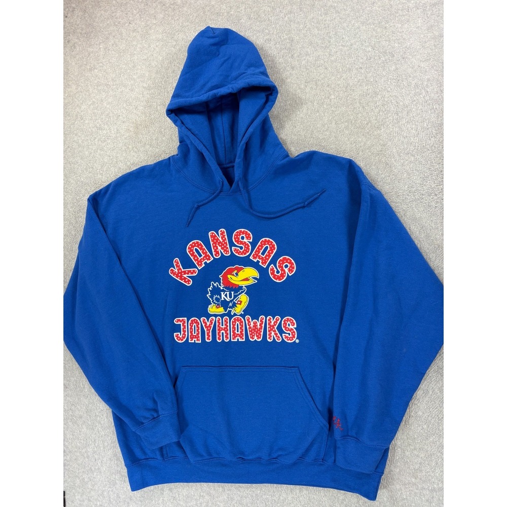 Kansas Jayhawks Screened Logo Campus Hoodie Sweatshirt (Men's‎ XL) Blue
